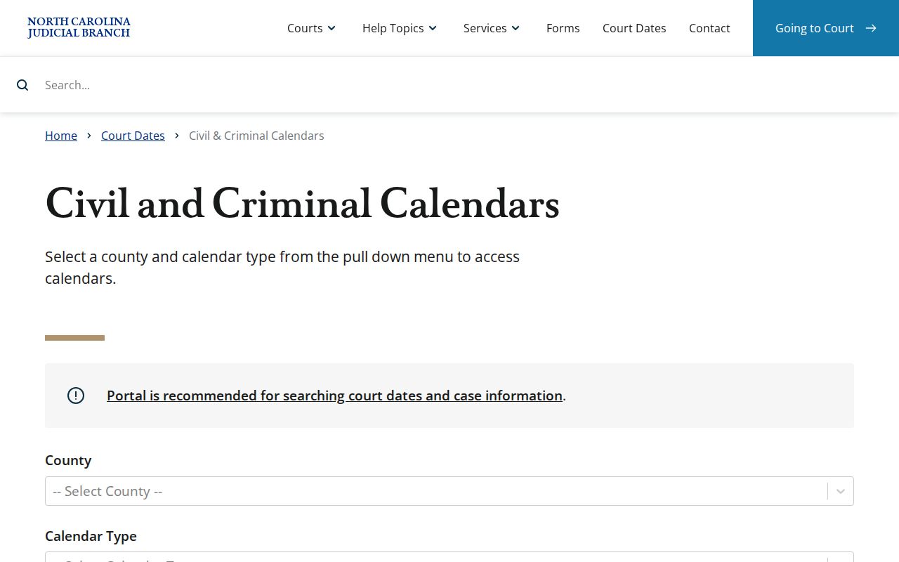Hyde County court calendar civil calendar service