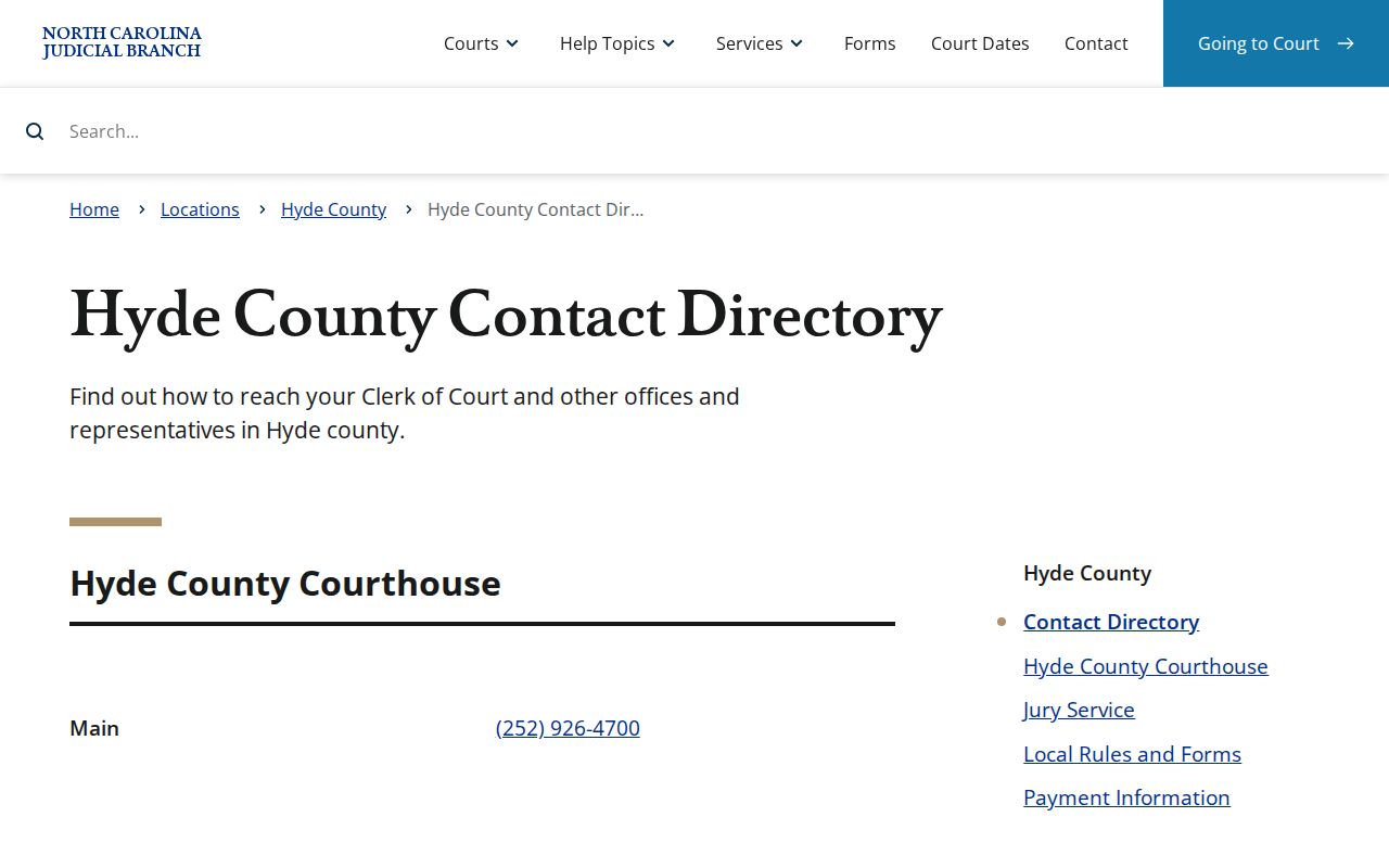 Hyde County court dates court contact directory