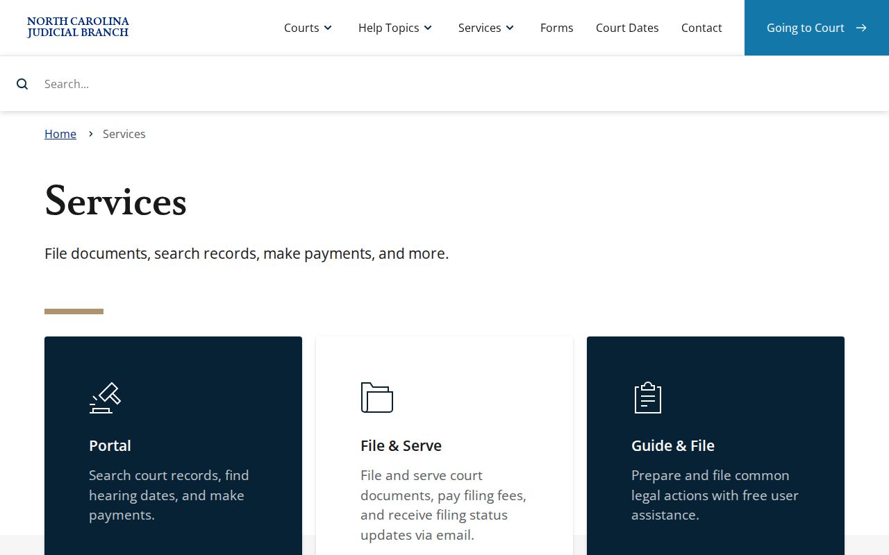 Hyde County court dates North Carolina eCourts services