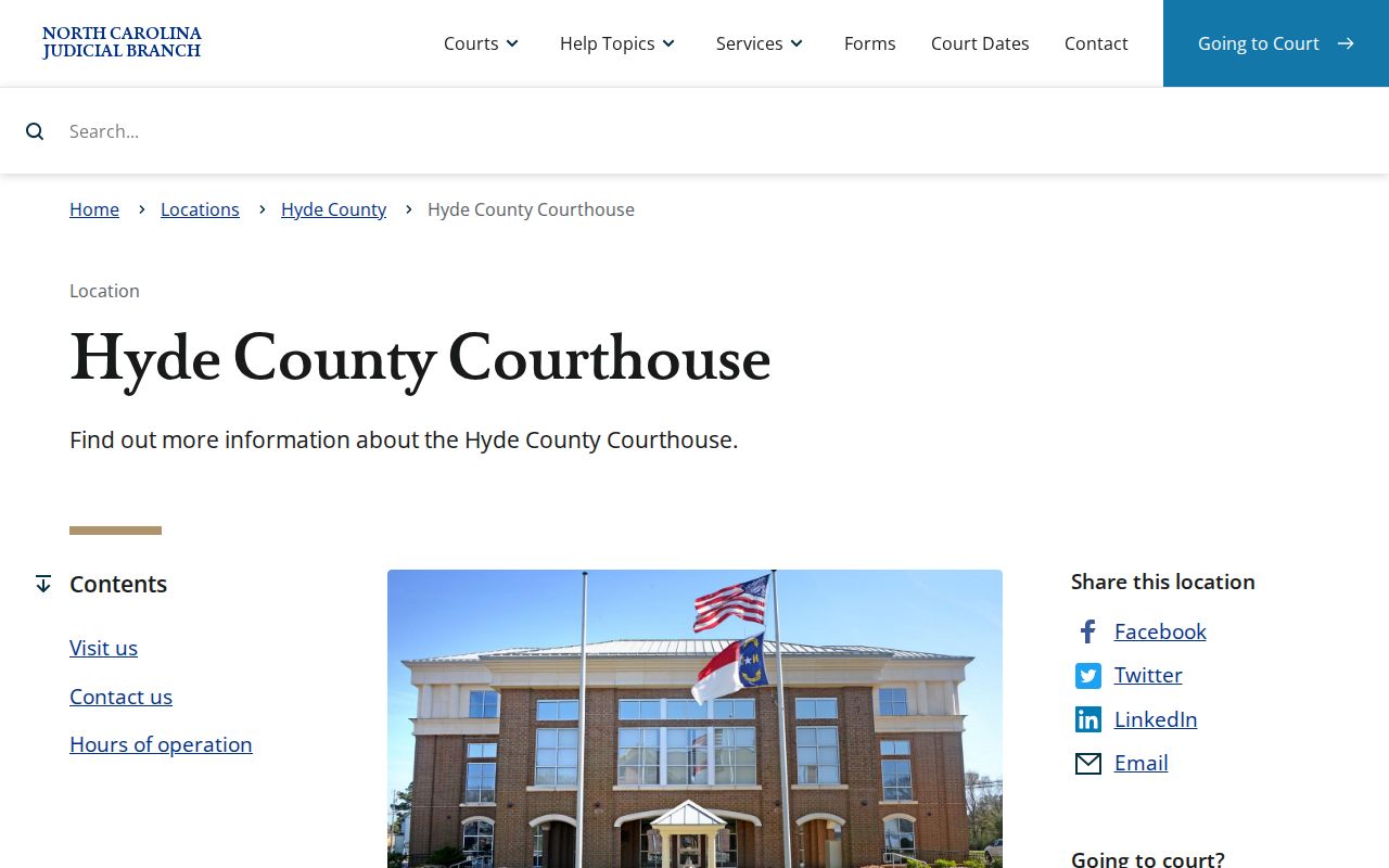 Hyde County court docket courthouse route in Swan Quarter