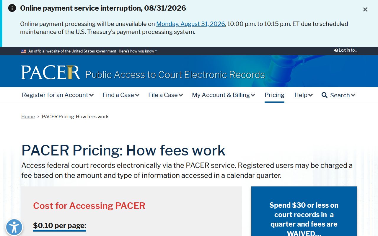 Hyde County court docket federal PACER pricing comparison
