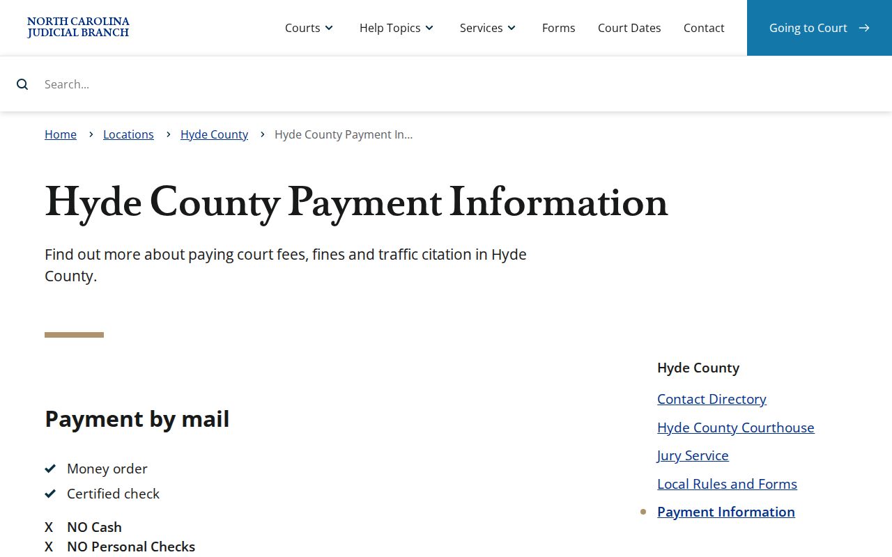 Hyde County traffic ticket payment information source